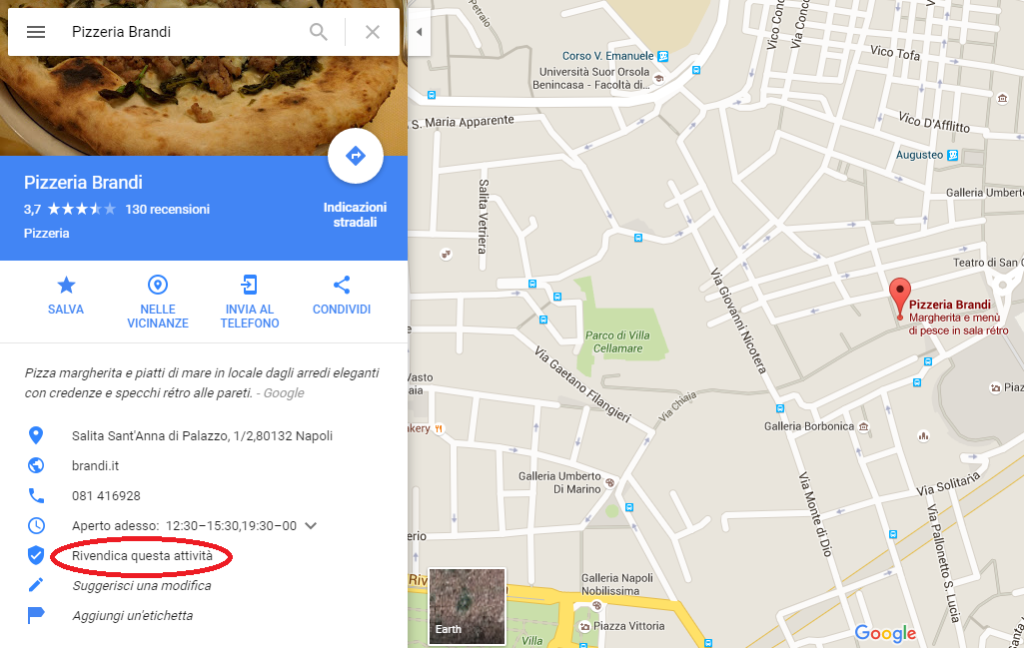 Google My Business: la scheda della Pizzeria Brandi a Napoli Google My Business: la scheda della Pizzeria Brandi di Napoli